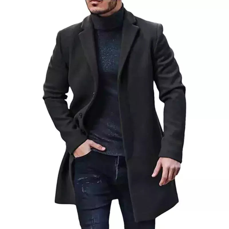Jaqueta de lã de lapela de peito único masculina, monocromática, casual, casacos primavera e inverno, streetwear masculino