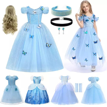 Crianças cosplay traje menina verão pageant lantejoulas fantasia crianças cinderela carnaval roupas princesa vestido de aniversário 3-10 ano