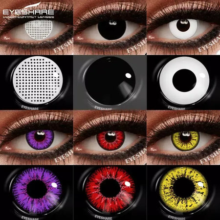 Eyeshare 1 par cosplay lentes de contato coloridas brancas lentes de contato vermelhas anime lentes de olho preto halloween beleza maquiagem lentes