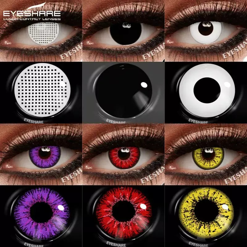 Eyeshare 1 par cosplay lentes de contato coloridas brancas lentes de contato vermelhas anime lentes de olho preto halloween beleza maquiagem lentes