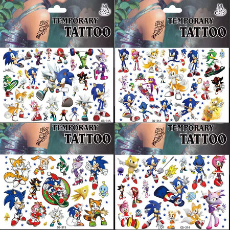 8 estilos sonic brinquedos tatuagem adesivos anime ouriço figura modelo adesivos de longa duração bonito dos desenhos animados crianças partys suprimentos presentes