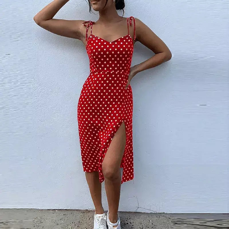 Vestidos de verão feminino causal polka dot sem mangas alta plissado cintura elástica com decote em v vestido de praia vestidos de verano