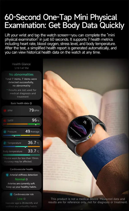 2026 novo relógio inteligente masculino feminino exame micro-físico ecg + ppg oxigênio no sangue ácido úrico pressão arterial safira smartwatch masculino