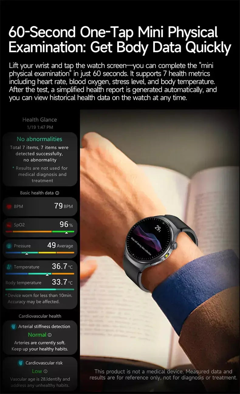 2026 novo relógio inteligente masculino feminino exame micro-físico ecg + ppg oxigênio no sangue ácido úrico pressão arterial safira smartwatch masculino