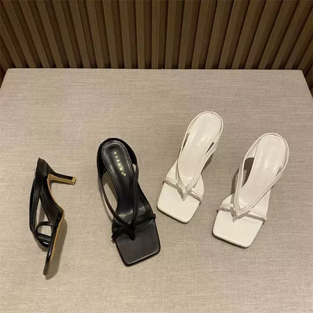 Chinelos femininos de salto alto, chinelo sexy, chinelo feminino, salto fino, nova moda, verão, 2024