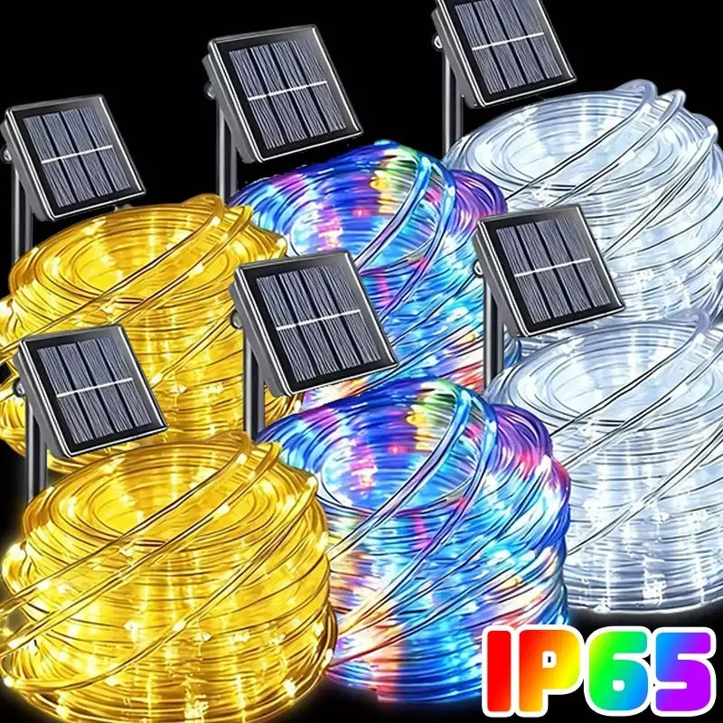 Led solar corda luz de tira corda 7m jardim iluminação rua guirlanda natal luzes fadas ao ar livre ip65 à prova dip65 água tubo lâmpada