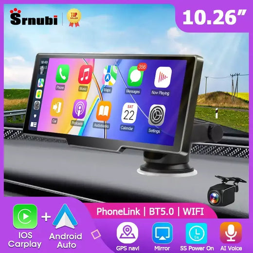 Tela carplay de 10.26 polegadas para carro, reprodutor de vídeo multimídia sem fio carplay e android automático, rádio de carro universal, estéreo de carro bt aux fm