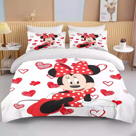 Disney-Minnie Mouse Impresso Conjunto de Cama para Crianças e Adultos, Capa de Edredão, Consolador, Fronha, Rosa, Rei, Amor, Desenhos Animados, Meninos, Meninas, Adultos, Presente