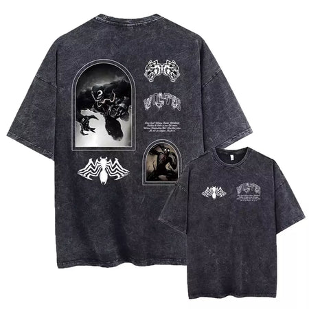 Lobos escuros Vintage lavados camisetas para homens, musculação em ginástica, roupas masculinas extragrandes, fitness no verão, treino