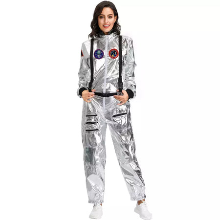 Halloween natal prata spaceman masculino feminino espaço terno adulto crianças astronauta traje festa de família vestir-se presente aniversário