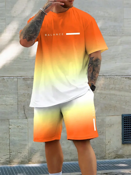 Camiseta de praia havaiana masculina, conjunto de 2 peças, manga curta, estampa palmeira, decote em O, moda exterior, casual, verão