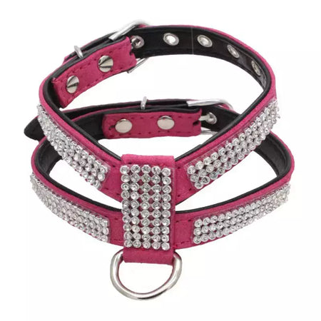 Coleira para cães, cinta peitoral ajustável, produtos para animais de estimação, coleira para cães, liberação rápida, brilhante, em forma de k, strass, couro pu