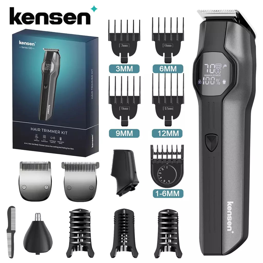 Kensen s30 4 em 1 máquina de cortar cabelo sem fio display led masculino aparador de barba/nariz recarregável barbeiro aliciamento kit máquina de corte de cabelo