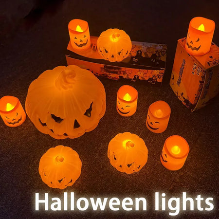Lanterna de abóbora luz de vela halloween crânio fantasma rosto lâmpada crianças presente para o quarto jardim festa decoração atmosfera luz