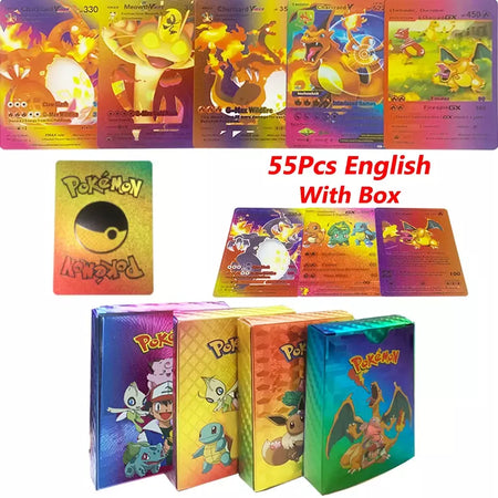Novo 27-110 pçs cartas pokemon cartões francês inglês espanhol alemão folha de ouro silve cartões charizard vmax gx jogo coleção cartão
