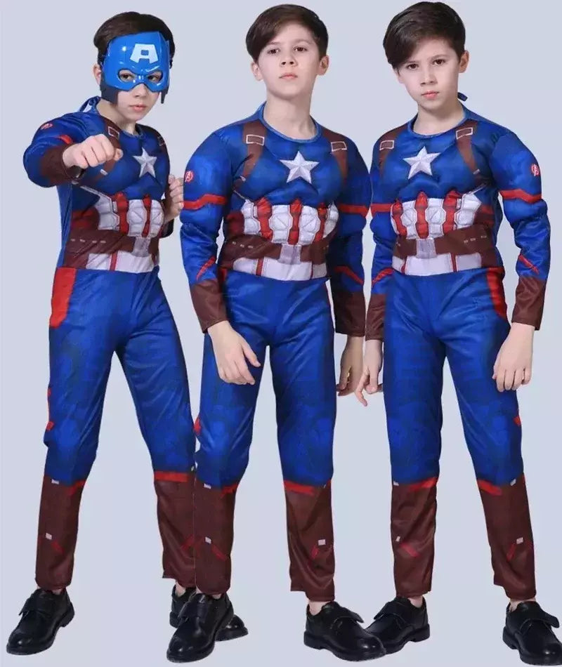 Super-herói homem aranha capitão américa homem de ferro thor hulk batman cosplay traje muscular bodysuit macacão para crianças festa de halloween