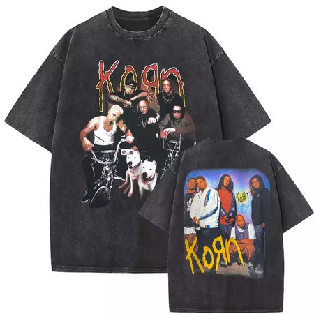 Camisetas com estampa de esqueleto masculinas, banda de rock vintage lavada, Korn caindo longe de mim, camiseta gótica, camiseta masculina extragrande, moda