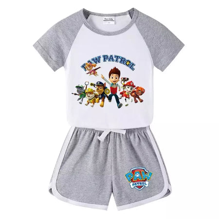 Boys Paw Patrol T-shirt manga curta Top e Shorts Set, bebê meninos roupas, roupas dos desenhos animados, terno verão, novo conjunto infantil, 2022, 2pcs
