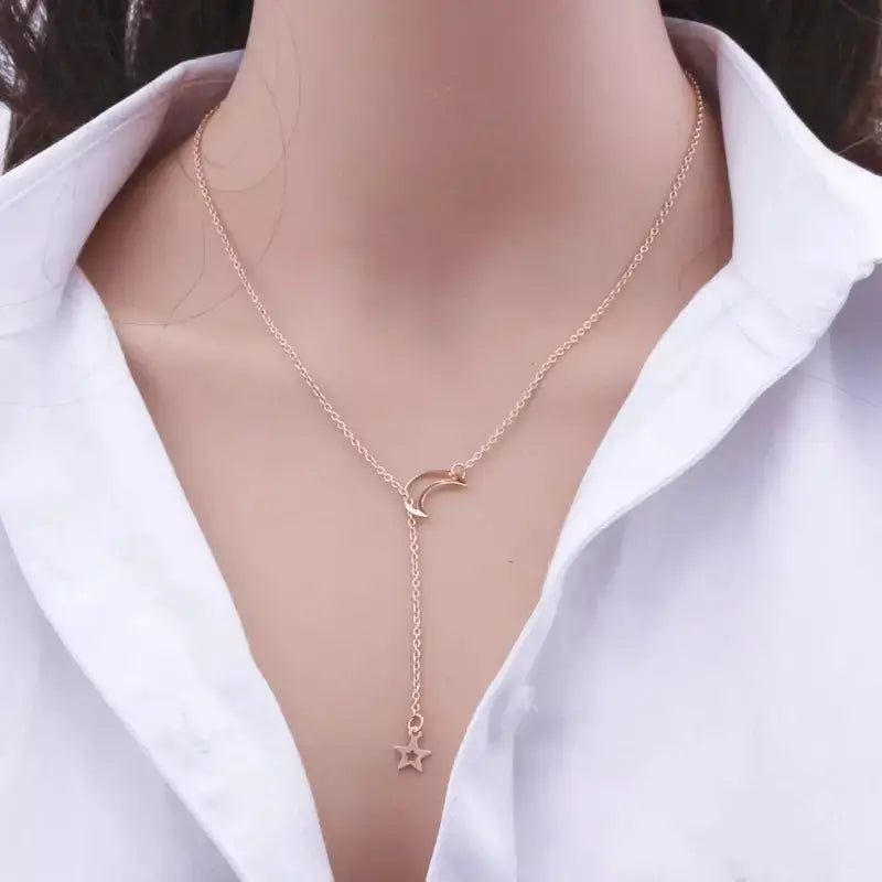 Novo simples lua estrela pingente gargantilha colar simples cor de ouro liga charme corrente colares para mulheres festa jóias