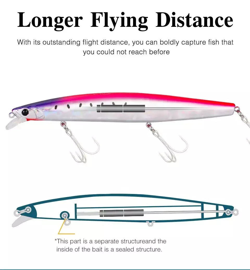 TSURIKNOYA-STINGER 163S-Ultra Long Casting Saltwater Sinking Minnow, Iscas de Pesca, Iscas Artificiais Duras para Robalo, 163mm, 34.2g