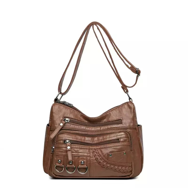 Bolsa de bolso multi couro PU vintage feminina, bolsas de ombro transversais femininas, bolsas de design de luxo, alta qualidade, 2023