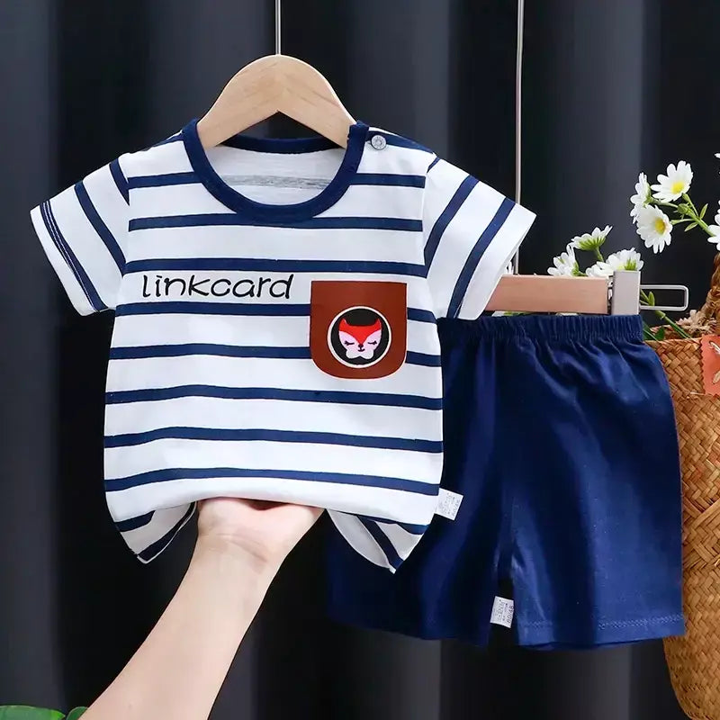 Crianças conjunto de roupas do bebê menino/menina camiseta + shorts roupas verão algodão dos desenhos animados casual meninos agasalho crianças conjunto roupas do bebê