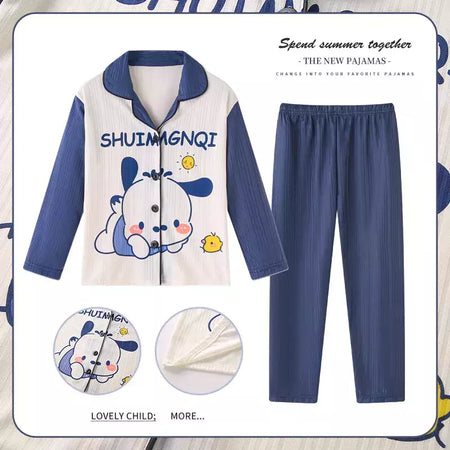 Sanrio cinnamoroll kuromi pochacco conjunto de pijamas infantis dos desenhos animados anime minha melodia manga curta pijamas bonito menino menina presentes