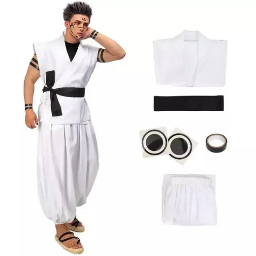 Dazcos ryomen sukuna traje branco kung fu terno com adesivos de tatuagem ryomen sukuna como megumi showdown cosplay traje conjunto completo