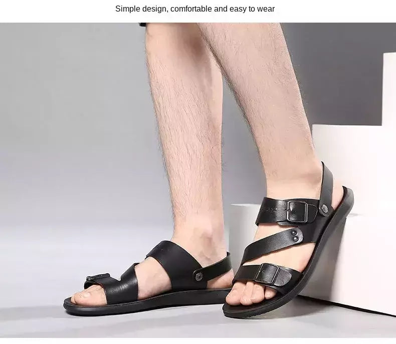 Moda Confortável Sandálias Masculinas Cor Sólida Open Toe Mens Sandálias De Couro 2023 Novos Chinelos De Praia para Calçado De Couro Masculino