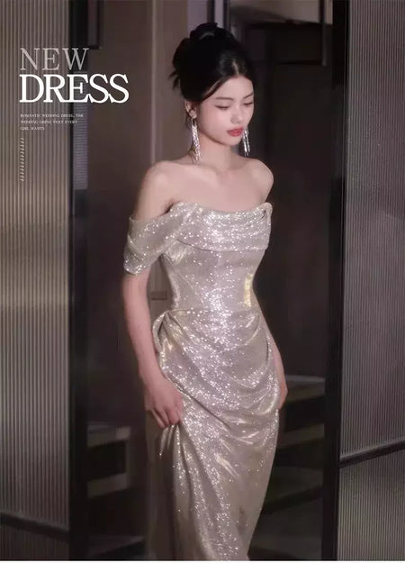 Vestido sereia ruched, lantejoulas sexy sem mangas, rabo de peixe leve, longo, cerimônia do anfitrião, vestido de baile de festa, banquete luxuoso