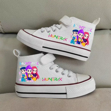 Novas crianças sapatos de lona de alta qualidade meninas sapatos kpop demônio caçadores crianças sapatos de placa branca estudante correndo tênis sapatos brancos