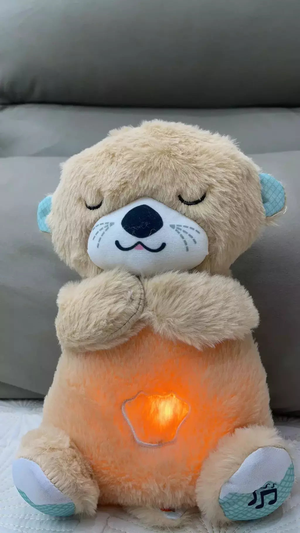 Baby Breath Bear Calmante Otter Plush Toy, Criança Calmante Música, Companheiro do sono, Som e Luz, Presentes de boneca