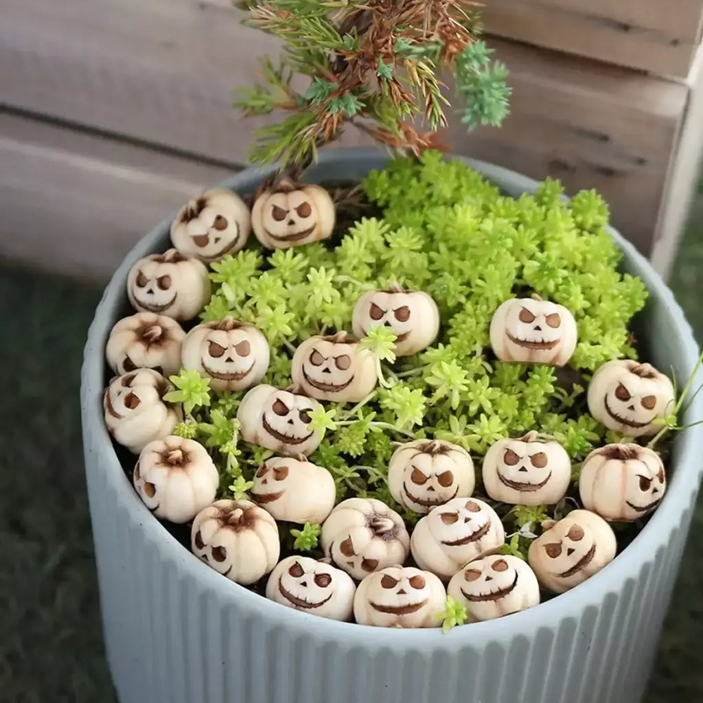 20 pçs resina decorações de abóbora de halloween-mini abóboras reutilizáveis assustadoras criativas e interessantes ornamentos de jardim