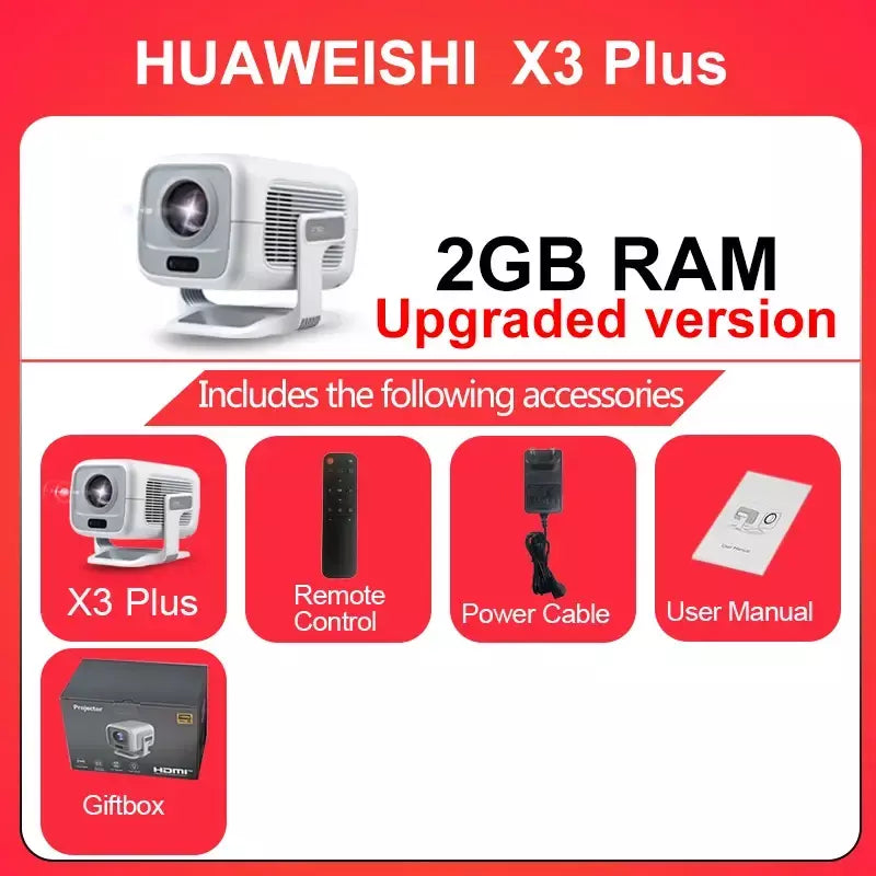 HUAWEISHI 4K Projetor Android Nativo Portátil 1080P Foco Automático 600ANSI Vídeo cinema em casa Projetor led hd externo