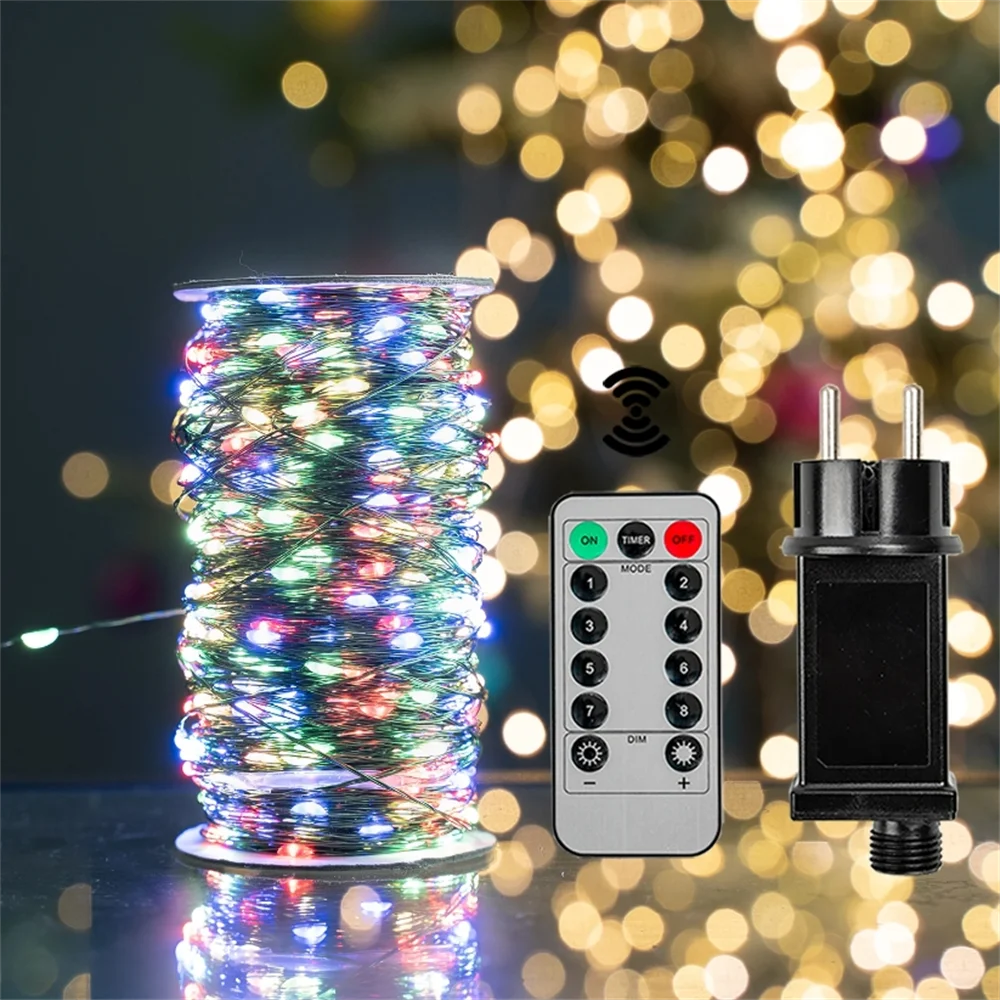 Impermeável Fairy String Lights com controle remoto, guirlanda de Natal, decoração ao ar livre, árvore, rua, casamento, festa, 1pc, 500 LED, 1000LED