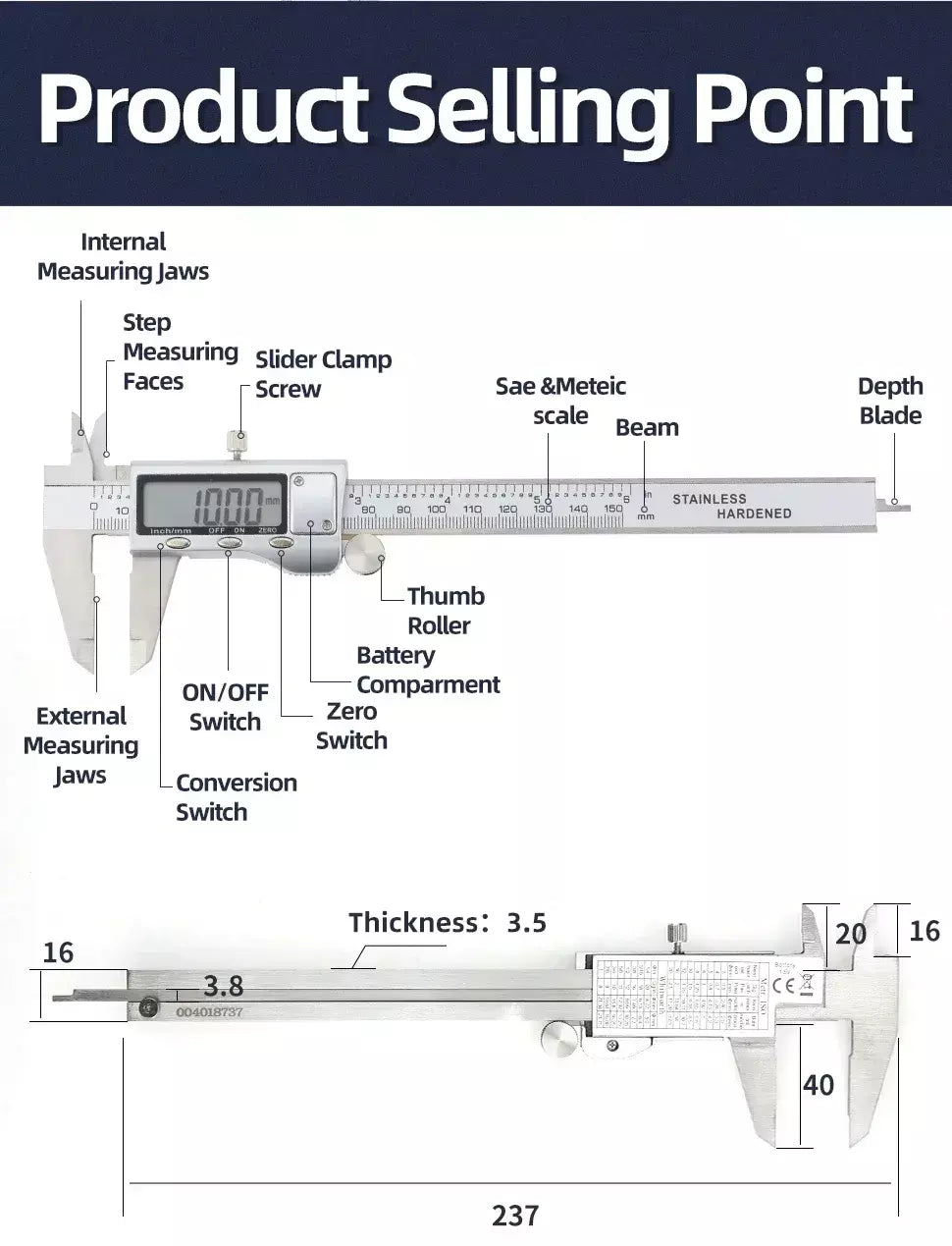 Paquímetro de metal digital pacômetro profissional vernier calibre ferramentas medição carpintaria medidor espessura profundidade régua eletrônica