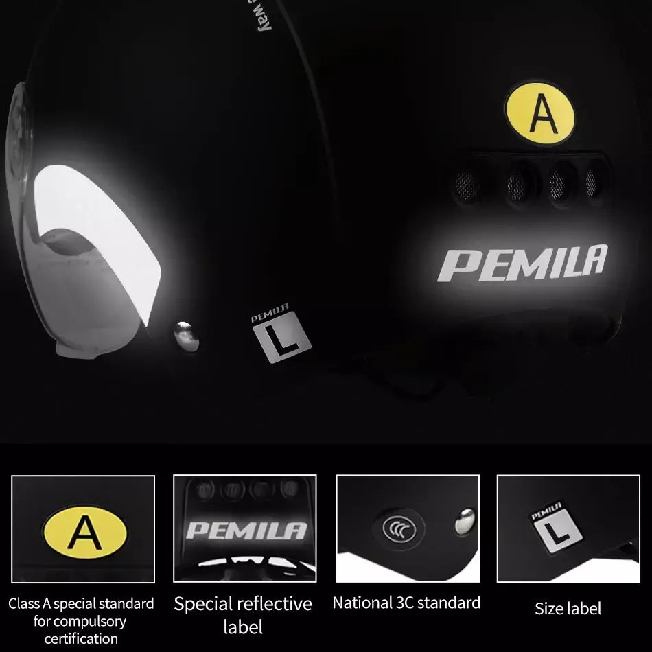 PEMILA-Capacete de Ciclismo com Lente Goggles para Homens e Mulheres, Capacete de Bicicleta, MTB Road Bike, Adesivo Refletivo, E-Bike, Motocicleta