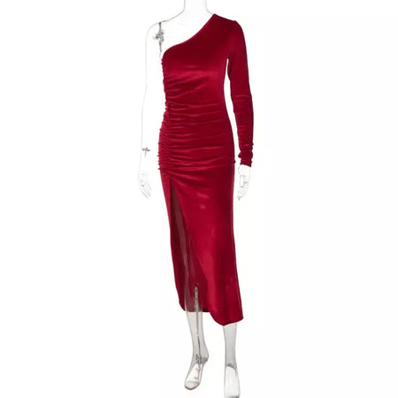 Feminino elegante manga longa festa noite veludo bodycon split lápis midi vestido primavera outono roupas