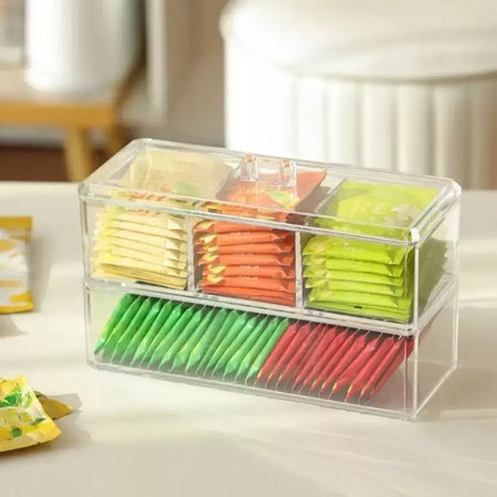 Transparente Acrílico Tea Bag Organizador, Caixa de armazenamento, classificar e organizar, Sala Prateleiras, 22*8.5*5.5 cm