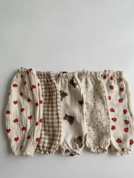 Calças de bebê de algodão orgânico recém-nascidos outono primavera verão inverno bonito impressão macia musselina roupas calças pantalons capris