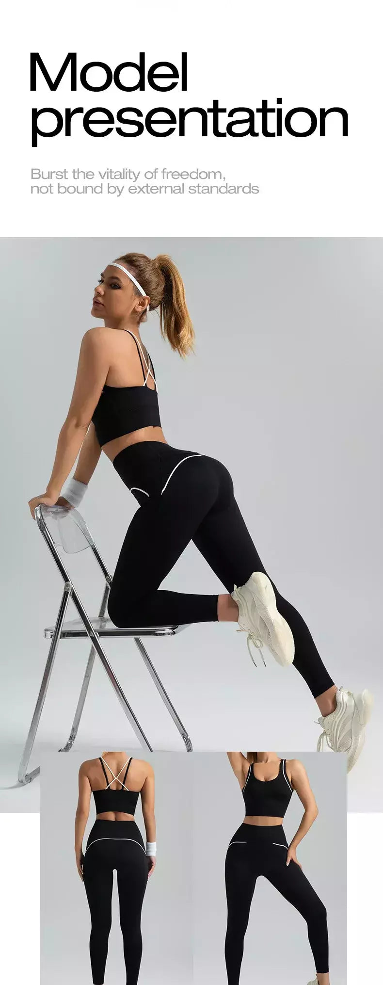 PINGNIAO-Calças e Sutiã Yoga de Cintura Alta para Mulheres, Alça Cruzada, Terno Esportivo, Fitness Wear, Design De Linha