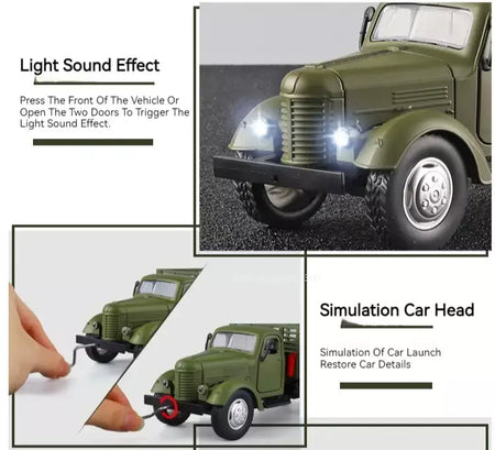 1:24 ca10 caminhão vintage modelo de carro blindado brinquedo liga diecast militar transportadora veículos modelos som luz crianças presentes