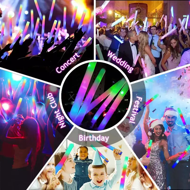 30 pçs rgb led brilho espuma vara em massa colorido led brilho varas tubo de alegria luz escura aniversário festa de casamento suprimentos