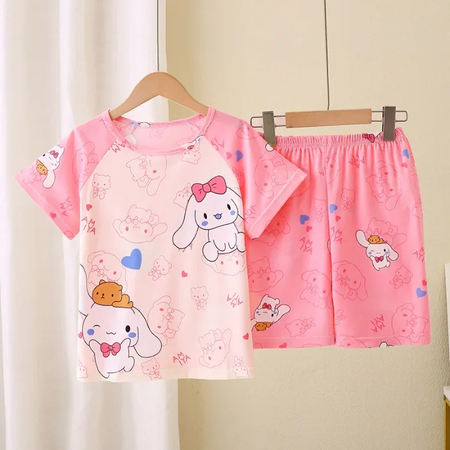 Novo verão crianças pijamas conjunto de 2 peças roupas de ar condicionado para meninos meninas bebê manga curta roupas para casa na moda