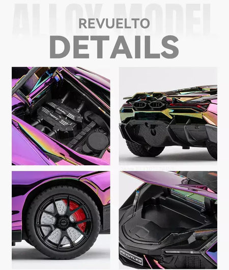 1:24 escala revuelto modelo em miniatura brinquedo carros esportivos liga diecast supercars som luz portas abertas puxar para trás para crianças presentes