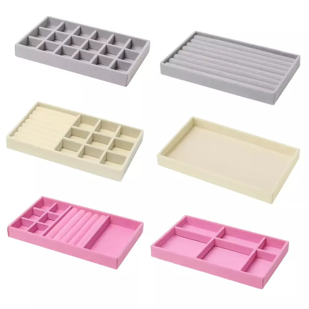 Atualizar caixa de armazenamento de jóias de veludo colar empilhável bandeja de exibição pulseira brinco organizadores diy artesanato gaveta caixa cinza