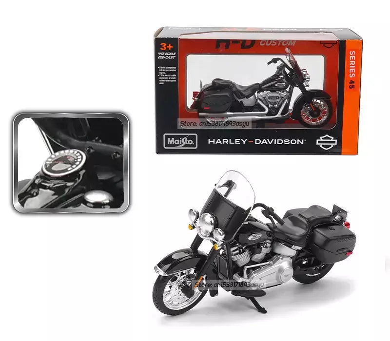 Maisto 1:18 Harley-Davidson Motocicleta 2024 Harley Davidson Heritage Classic Alloy Modelo de motocicleta Coleção de carros de brinquedo