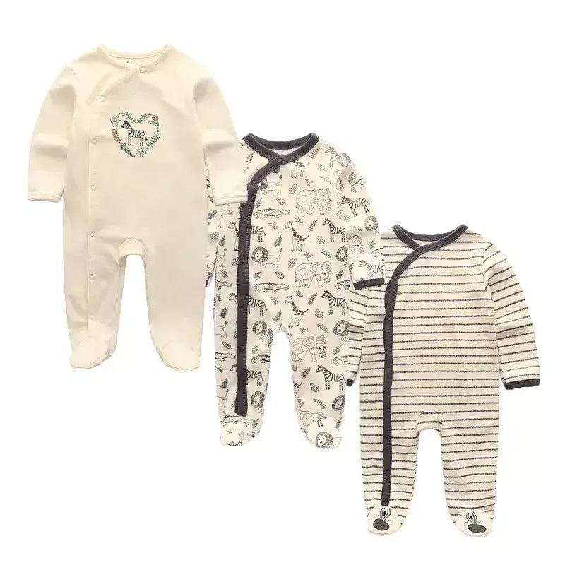 Kiddiezoom 3 pçs/lote outono inverno unisex dos desenhos animados manga longa bebê menino menina macacão 100% algodão macio recém-nascido macacões roupas