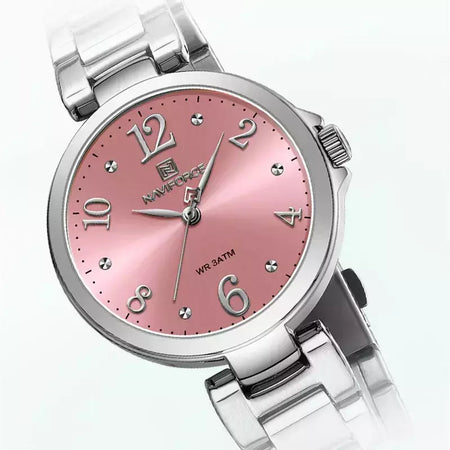 Naviforce relógio de pulso feminino, pulseira de aço inoxidável, impermeável, quartzo, romântico, marca superior, 2023