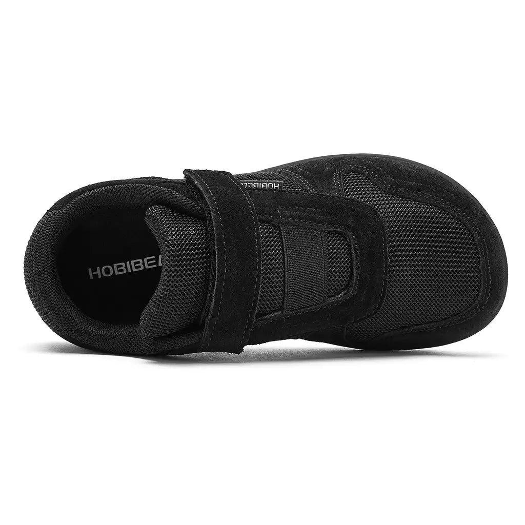 Hobibear crianças dedo do pé largo sapatos descalços pouco/grande/criança gancho loop minimalista tênis malha de couro artificial sapatos leves